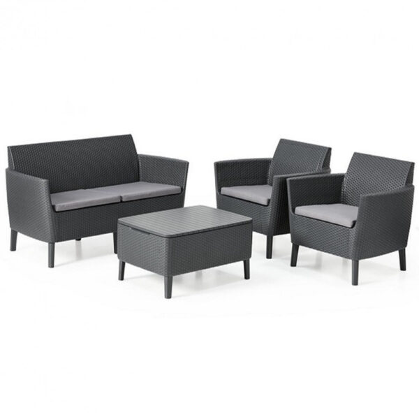 Salemo set kétülős kanapéval, 2 fotellel, kis asztallal szürke/világos szürke