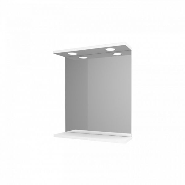 Toscano Új fürdőszoba tükör 55 cm LED megvilágítással, magasfényű festett fehér polcos