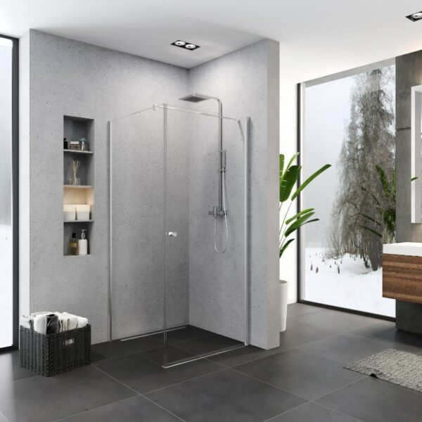 Roltechnik Téglalap alakú, ajtó + fix fal, transparent