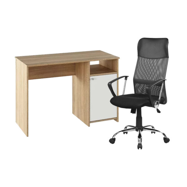 Lygon sonoma tölgy-fehér számítógépasztal Fit forgószékkel