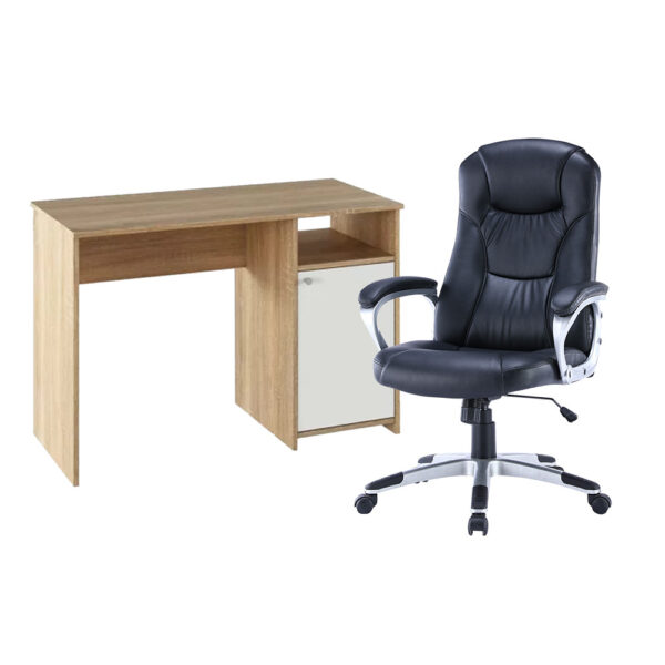 Lygon sonoma tölgy-fehér számítógépasztal Diamond forgószékkel