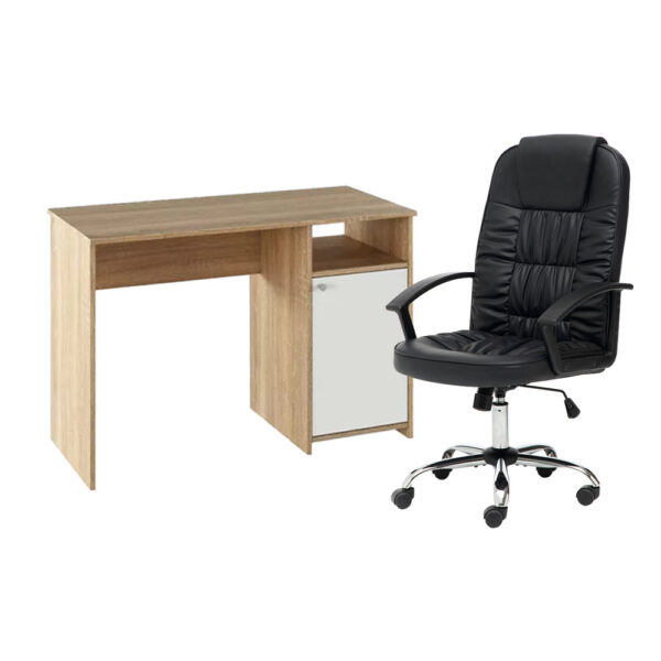 Lygon sonoma tölgy-fehér számítógépasztal Bristol forgószékkel