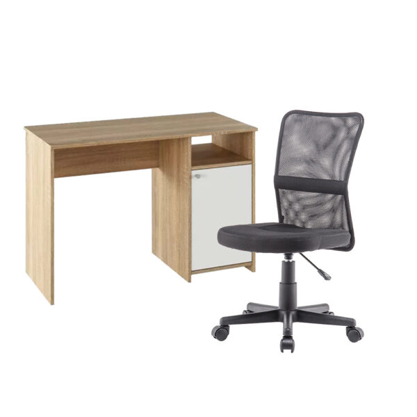 Lygon sonoma tölgy-fehér számítógépasztal Office forgószékkel