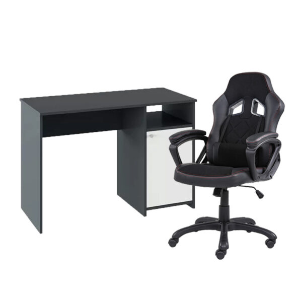 Lygon grafit-fehér számítógépasztal Gamer forgószékkel