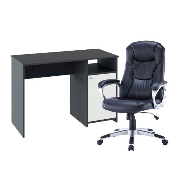 Lygon grafit-fehér számítógépasztal Diamond forgószékkel