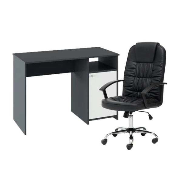 Lygon grafit-fehér számítógépasztal Bristol forgószékkel