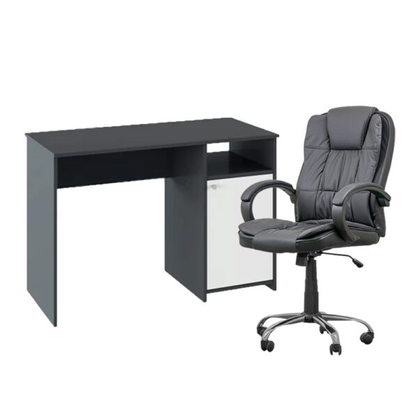 Lygon grafit-fehér számítógépasztal Boss forgószékkel