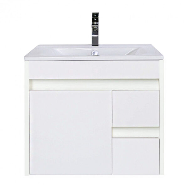 Luna 60 alsó fürdőszoba bútor mosdóval, tükörfényes fehér színben