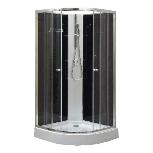 Fekete hátfalas 80x80/90x90 cm íves zuhanykabin zuhanytálcával