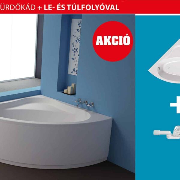 Kolpa San Divante 140x140 fürdőkád test + le- és túlfolyó csomagajánlat