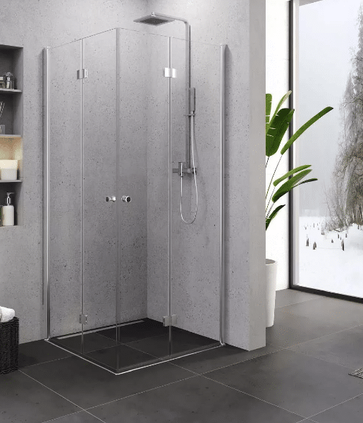 Roltechnik Szögletes zuhanykabin, forgatható rendszerű harmonika ajtóval